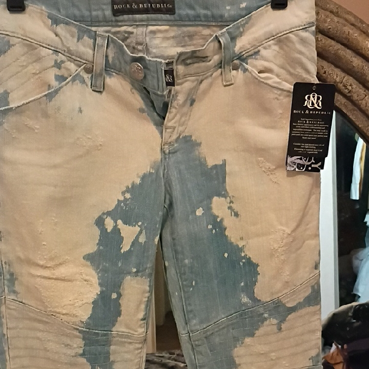 Rock & Republic Blue And Cream Patterned Jeans